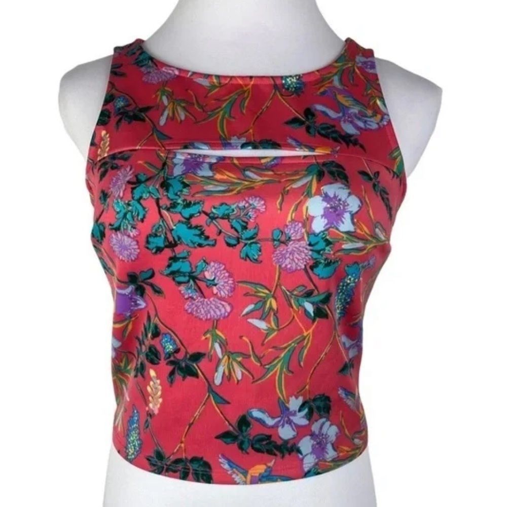 Decree Pink Floral Peephole Sleeveless Crop Athletic Tank Top Size Medium